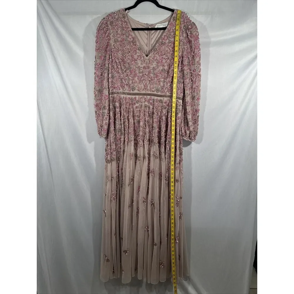 NWT $798 Mac Duggal [ 14 ] Embellished V Neck 3/4 Sleeve A Line Gown Rose #G1761 - Picture 7 of 16